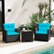 3-Piece PE Rattan Outdoor Furniture Set with Tempered Glass Table and Cushioned Armchairs